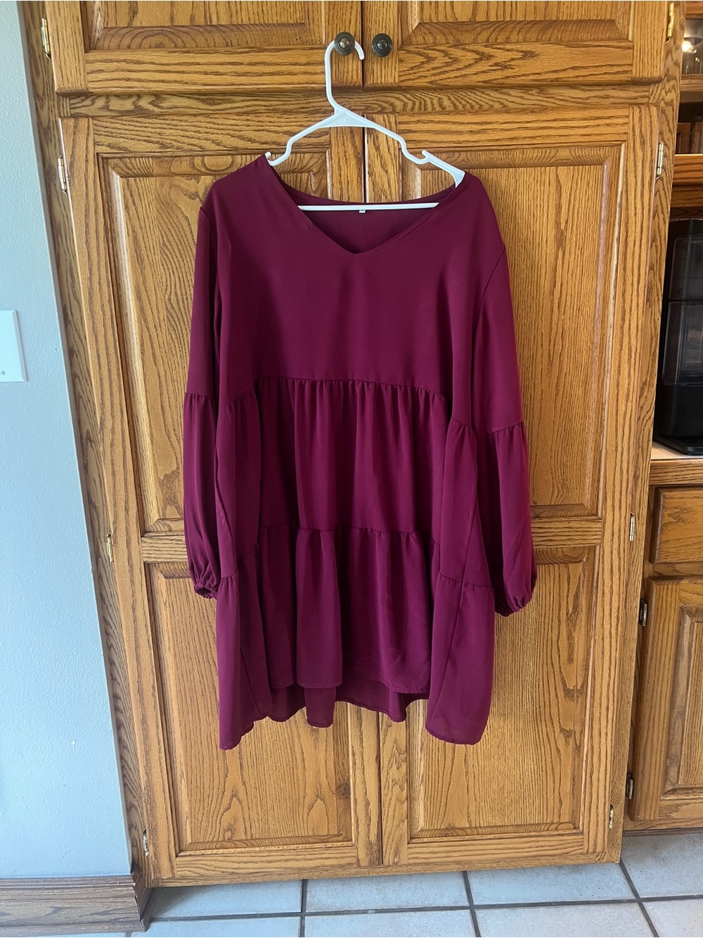 Women's Flowy Tiered Tunic Dress in Deep Burgundy